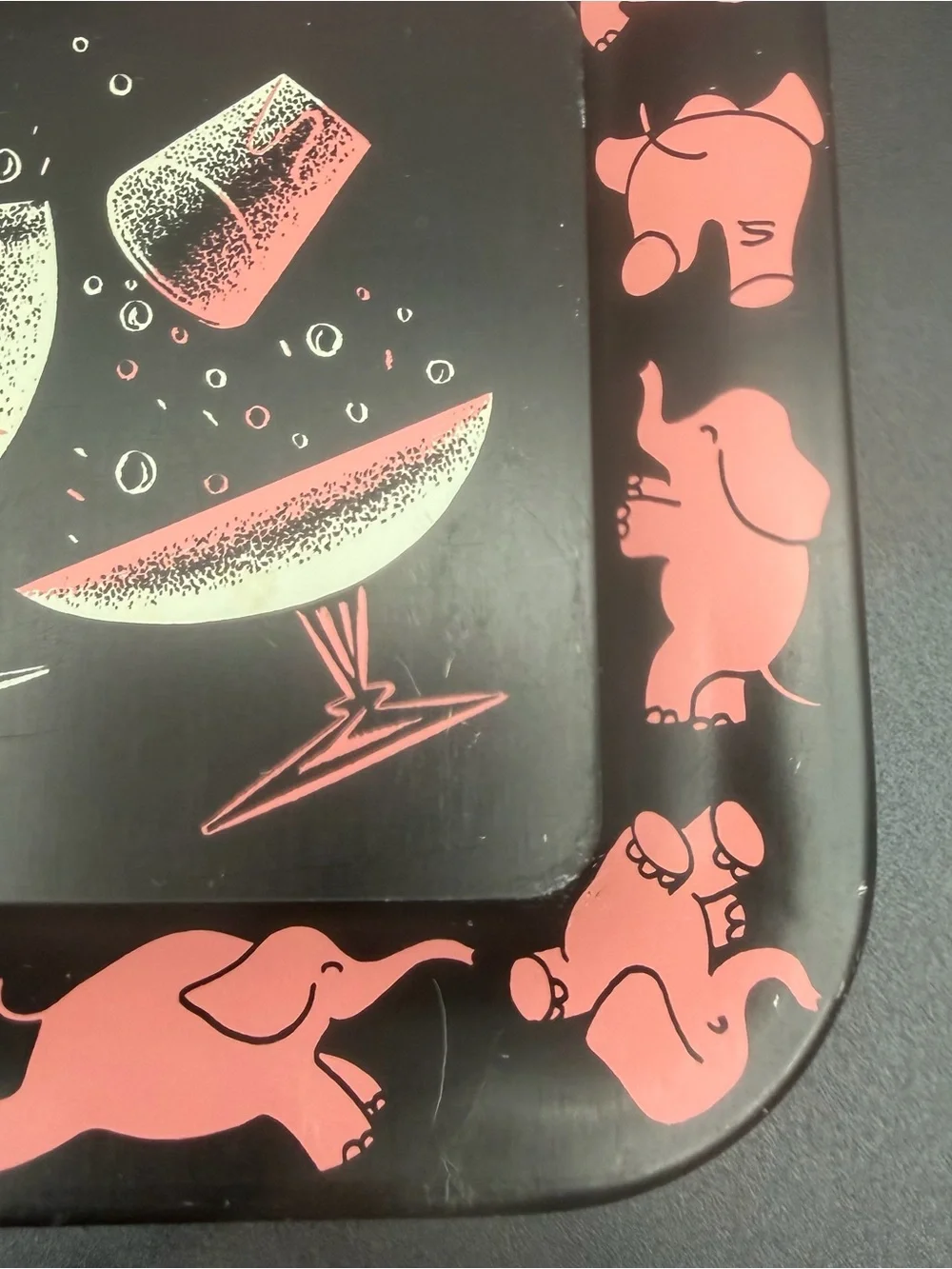 Vintage Pink Elephant Cocktail Serving Trays - Set of 4